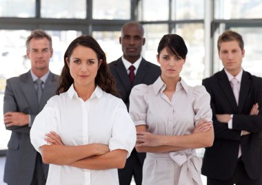 Portrait of diverse business looking at the camera clipart