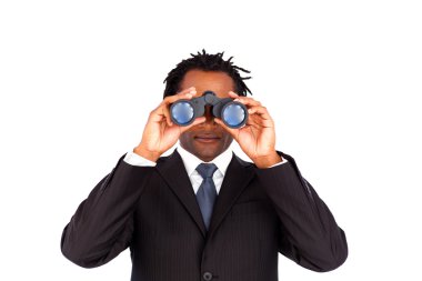 Young Afro-American businessman with binoculars clipart