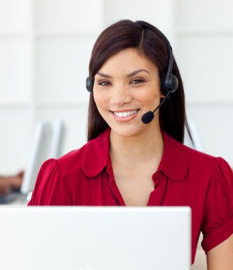 Self-assured Customer service representative using headset clipart