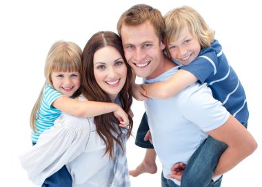 Portrait of family enjoying piggyback ride clipart