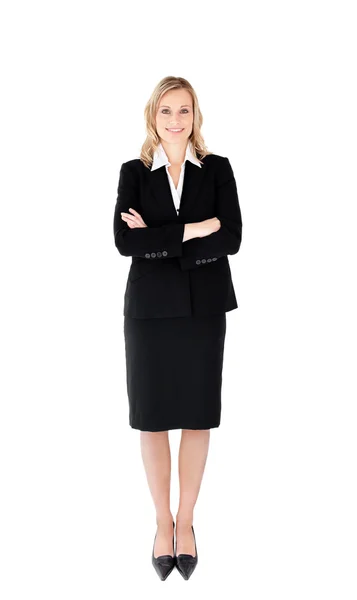 Fiduciosa donna d'affari sullo sfondo bianco — Foto Stock