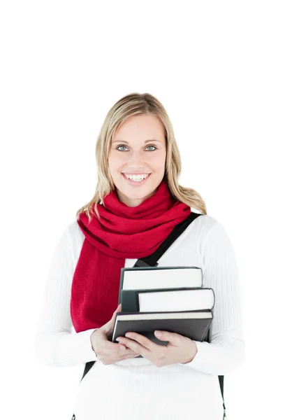 Attractive woman holding books — Stock Photo, Image