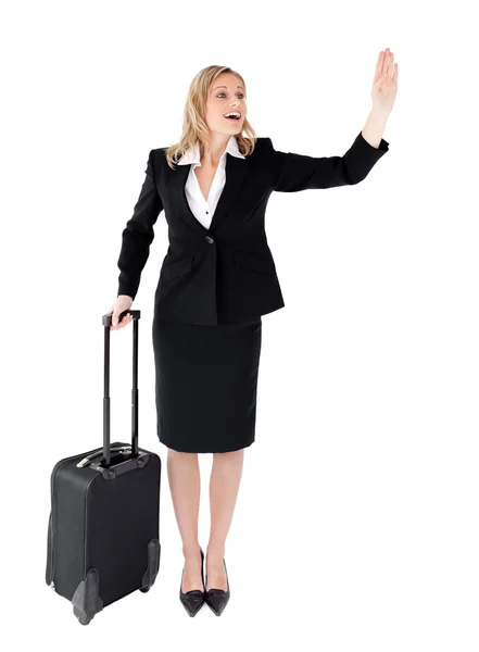 Zakenvrouw met een koffer — Stockfoto