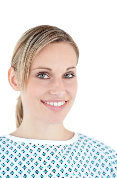 Portrait of a female patient against white background — Stock Photo, Image