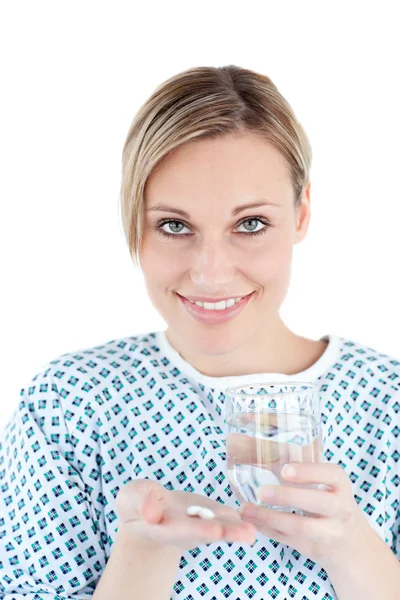 Smiling woman with medicine — Stock Photo, Image