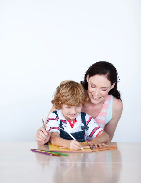 Young family draw a picture — Stock Photo, Image