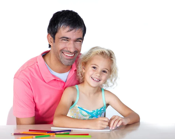 Dibujo alegre padre e hija —  Fotos de Stock