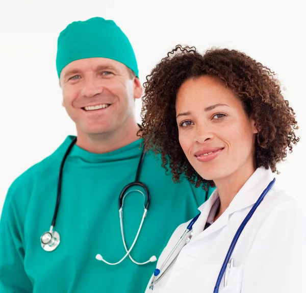Portrait of a glowing doctor with surgeon — Stock Photo, Image