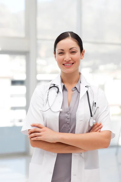 Portrait of a beautiful doctor in a hospital — Stock Photo, Image
