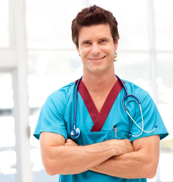 Portrét pohledný doktor s stetoskop — Stock fotografie