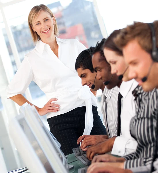 Blond female manager leading her representative team — Stock Photo, Image