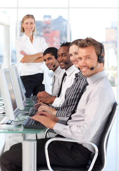 Cheerful manager leading her representative team — Stock Photo, Image