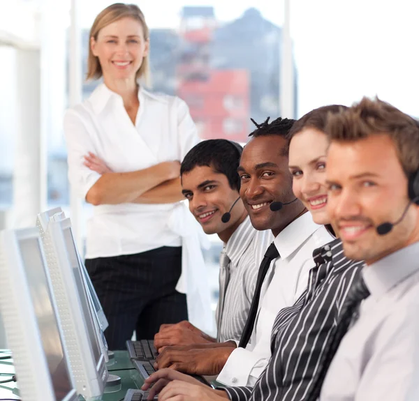 Jolly manager leading her representative team — Stock Photo, Image