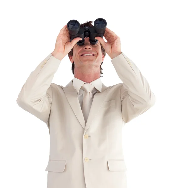 Mature businessman with binoculars — Stock Photo, Image