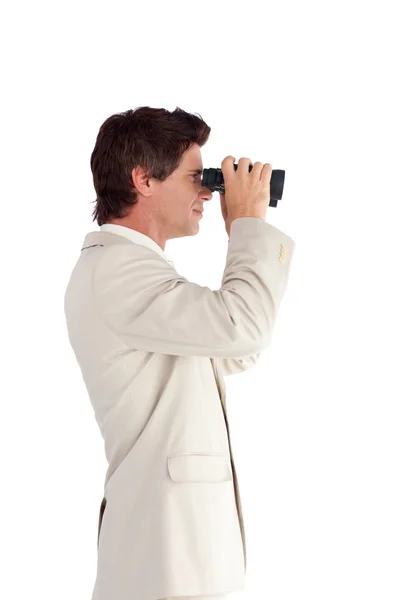 Joven empresario con prismáticos —  Fotos de Stock