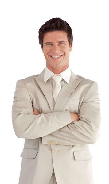 Caucasian businessman standing at the camera — Stock Photo, Image