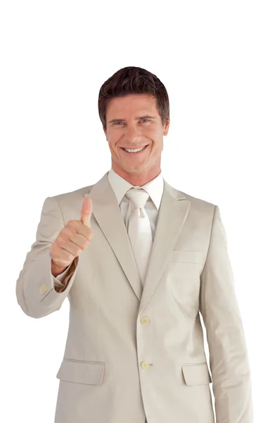 Успешный бизнесмен делает большой палец вверх — стоковое фото