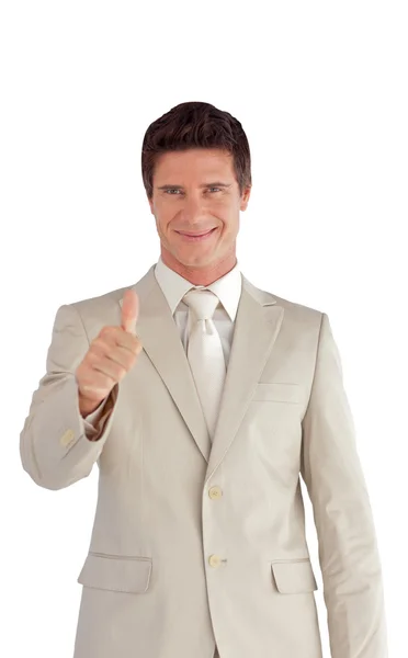 Cute businessman making a thumb-up — Stock Photo, Image