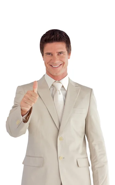 Attractive businessman making a thumb-up — Stock Photo, Image