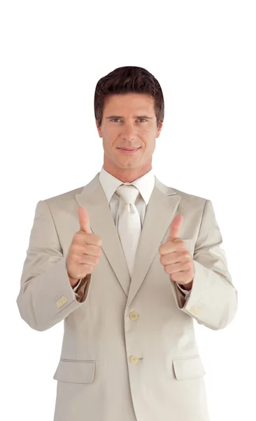 Positive businessman making a thumb-up — Stock Photo, Image