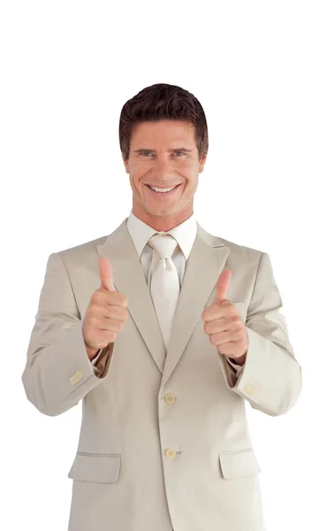 Счастливый бизнесмен делает большой палец вверх — стоковое фото