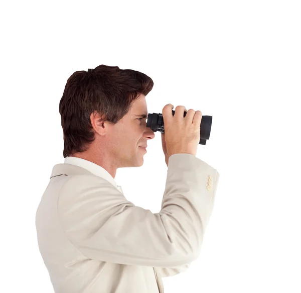Retrato de un encantador hombre de negocios con prismáticos —  Fotos de Stock