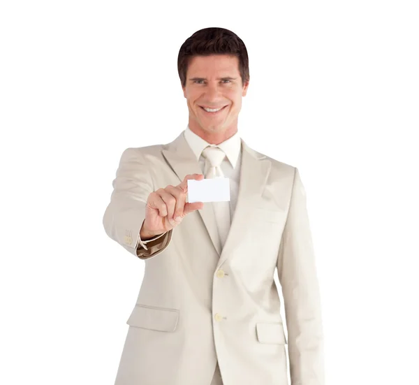 Framgångsrik affärsman med ett vitt kort — Stockfoto
