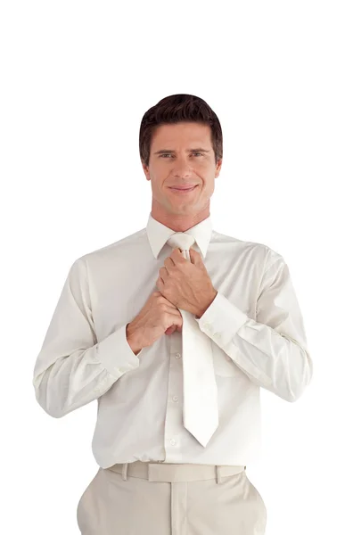 Stilig affärsman ajusting hans kostym — Stockfoto