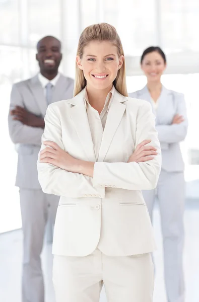 Beautiful female manager with her team — Stock Photo, Image