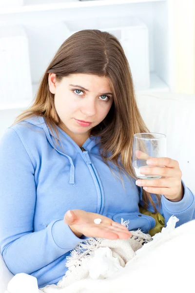 Diseased woman sitting at home — Stock Photo, Image