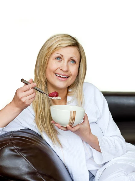 Attractive woman having a breakfast — Stock Photo, Image