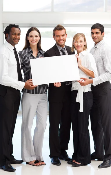 Business showing a big white card — Stock Photo, Image