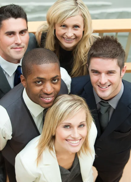 High view of business team smiling — Stock Photo, Image