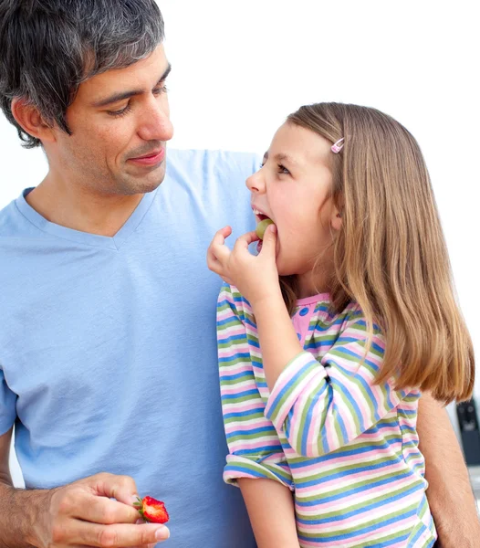 Joyful father and his daughter having breakfast — Stock Photo, Image