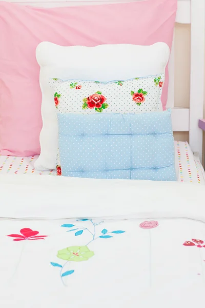 Close-up of a little girl's bed — Stock Photo, Image