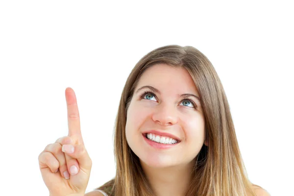 Young woman with finger up — Stock Photo, Image