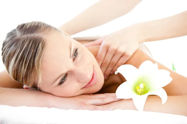 Portrait of a cute woman having a massage — Stock Photo, Image