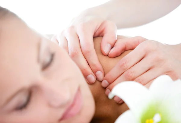 Portrait of a bright woman having a massage — Stock Photo, Image