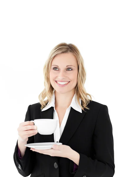 Charming businesswoman with cup of coffee — Stock Photo, Image