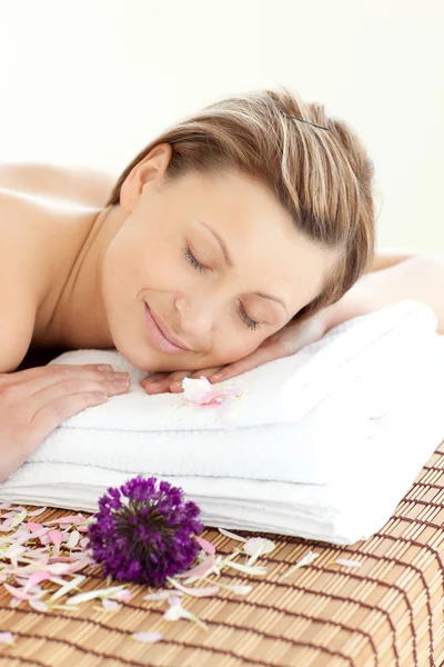 Close-up of a radiant caucasian woman having a massage — Stock Photo, Image