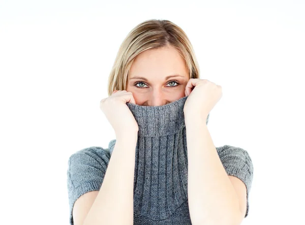 Cute young woman wearing a polo-neck sweater — Stock Photo, Image