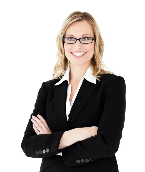 Self-assured businesswoman with folded arms — Stock Photo, Image