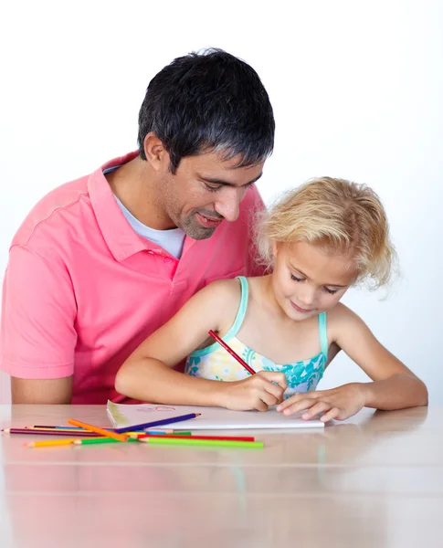 Beautiful daughter painting with her father Stock Image