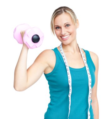 Young woman holdng a dumbbell clipart