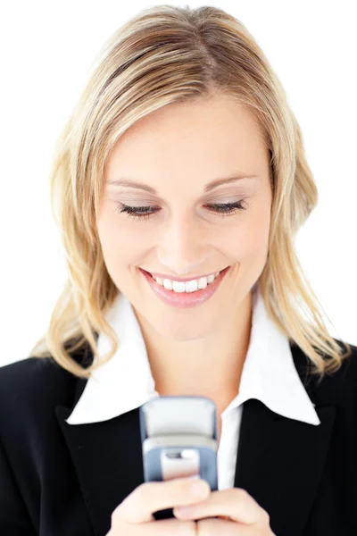 Portrait of a cute businesswoman sending a text — Stock Photo, Image