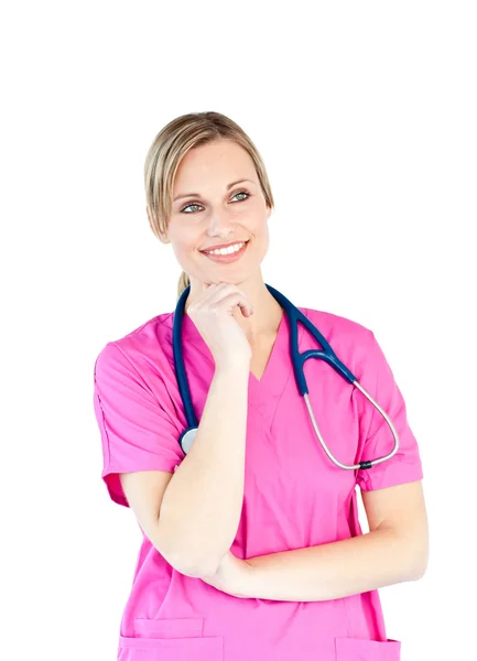 Medico femminile premuroso sorridente alla fotocamera — Foto Stock