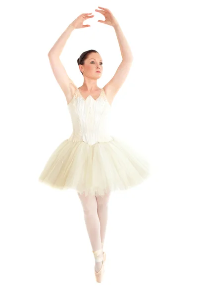 Danseuse de ballet radieuse s'entraînant sur fond blanc — Photo