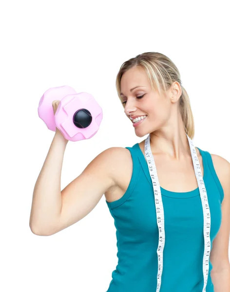 Woman working out with dumbells — Stock Photo, Image