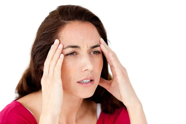 Donna ispanica malata che ha mal di testa — Foto Stock