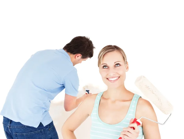 Positive couple painting a room — Stock Photo, Image